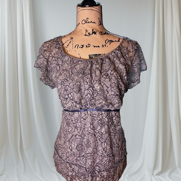 Vintage Tops - Vintage 2000s Venezia Blue Lace Flutter Sleeve Milkmaid Top Plus Size 14/16